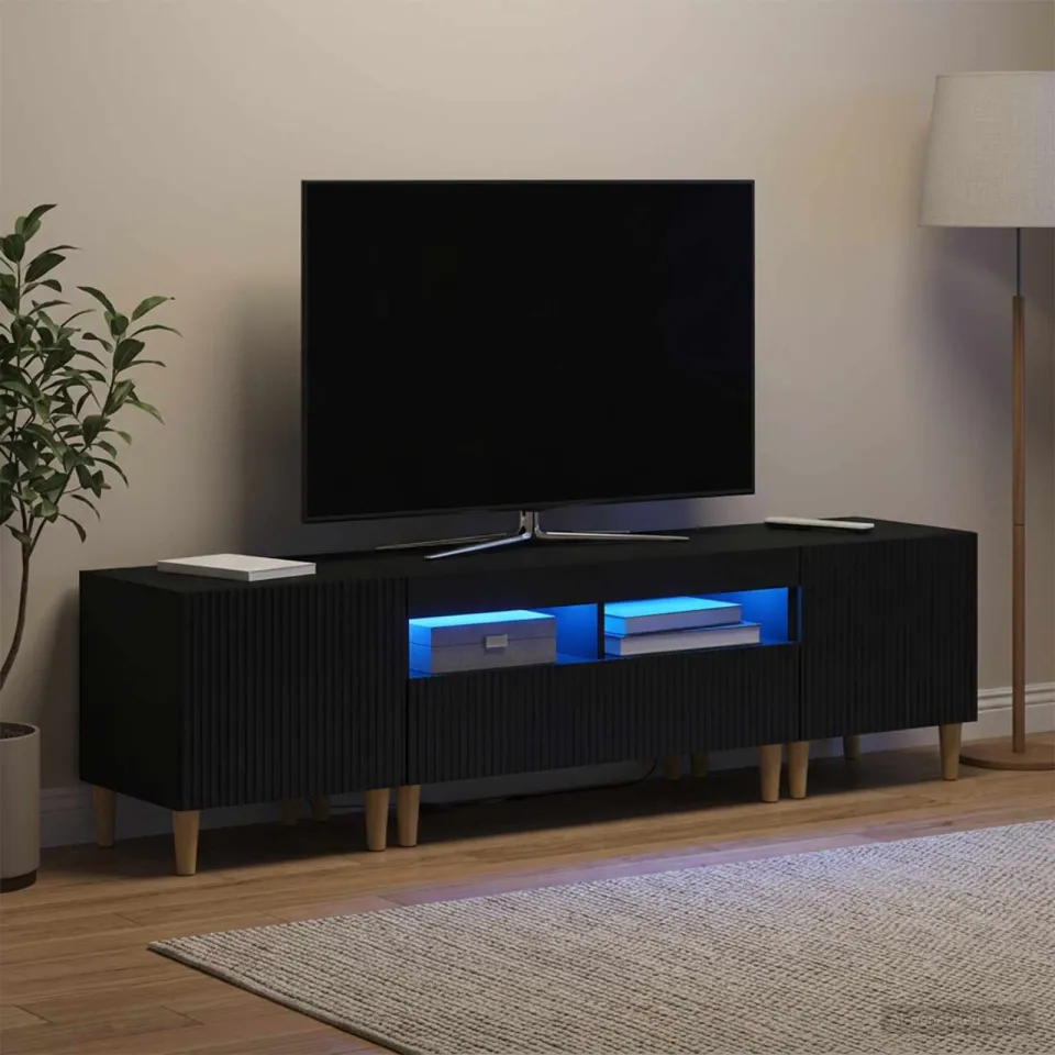 vidaXL 3-delige LED TV-kast ARNHEM 3 st Zwart Bewerkt hout, foto 3