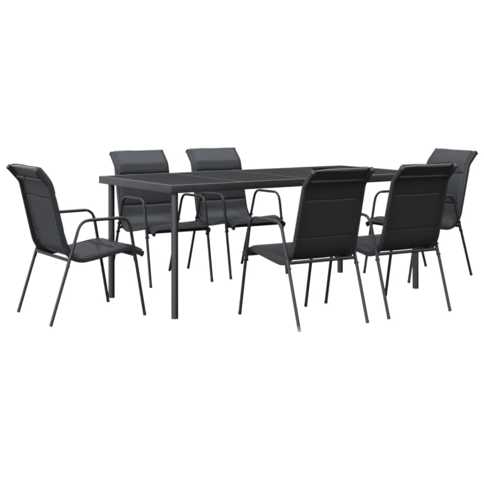 vidaXL 7-delige Tuinset textileen en staal zwart, foto 3