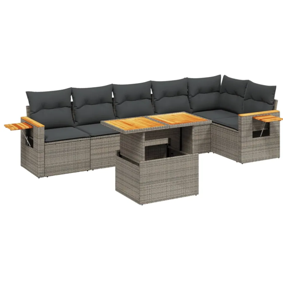 vidaXL 7-delige Loungeset met kussens poly rattan grijs, foto 3