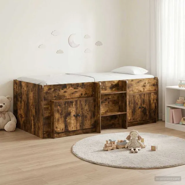 vidaXL Loft Bed Frame met Kast 3 st Gerookt eiken Bewerkt hout Bruin
