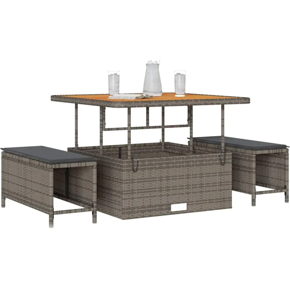 vidaXL Tuin eettafelset 3 st Grijs poly rattan