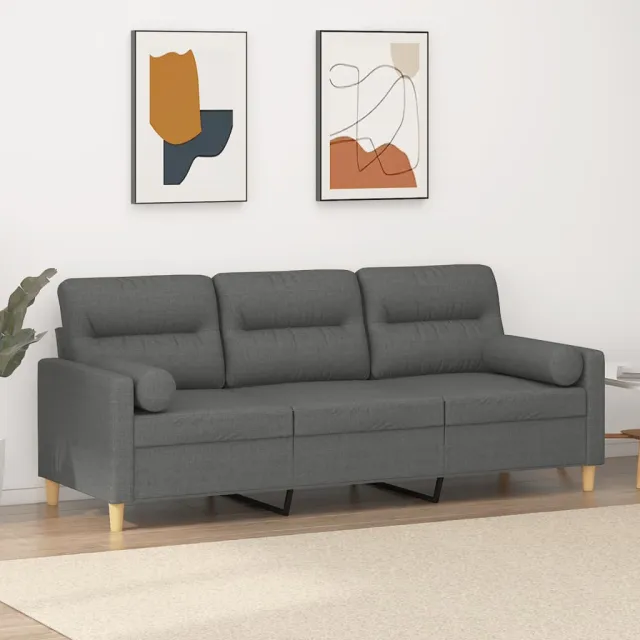 vidaXL Driezitsbank met sierkussens 180 cm stof donkergrijs grijs