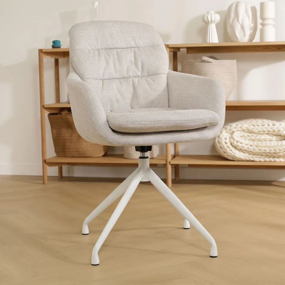 Nolon Nola-Mia draaibare eetkamerstoel beige - wit onderstel, foto 2