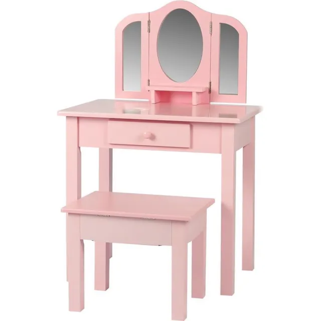 VDD Kaptafel visagie make up meisje opmaaktafel kinderkamer met spiegels en krukje roze