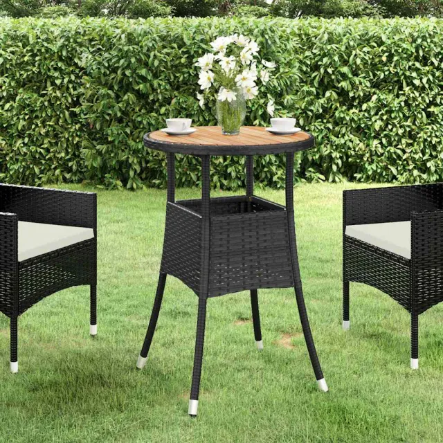 vidaXL Tuintafel Ø60x75 cm acaciahout en poly rattan zwart, foto 2