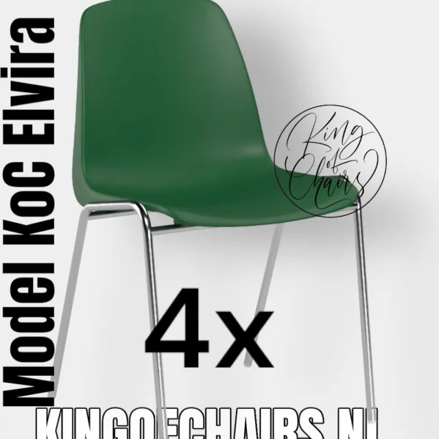 King of Chairs set van 4- model KoC Elvira groen met verchroomd onderstel. Kantinestoel stapelstoel kuipstoel vergaderstoel tuinstoel kantine stoel stapel kantinestoelen stapelstoelen kuipstoelen stapelbare keukenstoel Helene eetkamerstoel