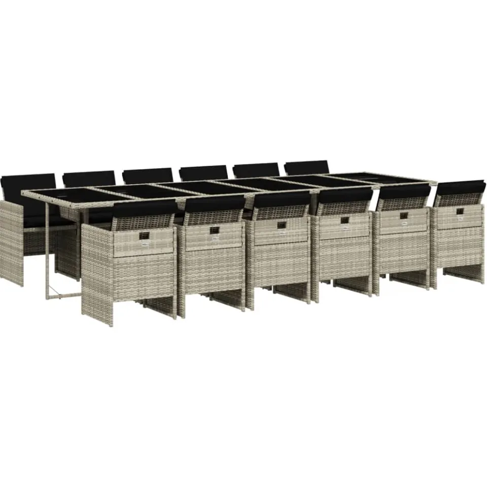 vidaXL 13-delige Tuinset met kussens poly rattan lichtgrijs grijs, foto 3