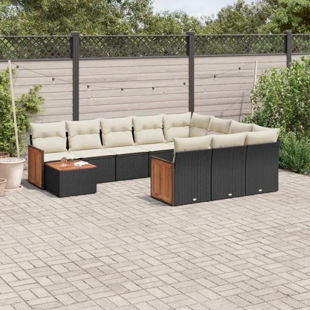 vidaXL 11-delige Loungeset met kussens poly rattan zwart, foto 2
