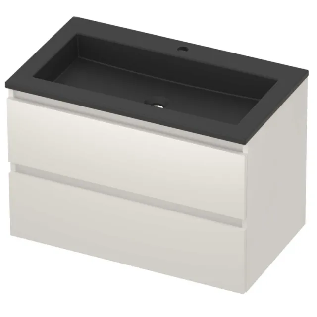 Basic-Line Aura 46 Badmeubelset Acryl 1 Kraangat Greeploos 80x46x54 cm Mat White Mat Zwart