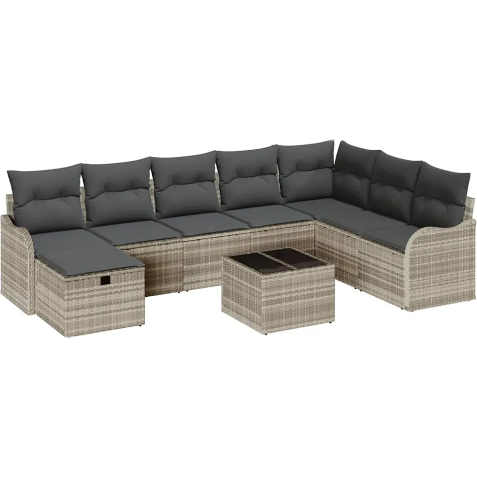 vidaXL Tuin Sofa Set 9 st Lichtgrijs poly rattan