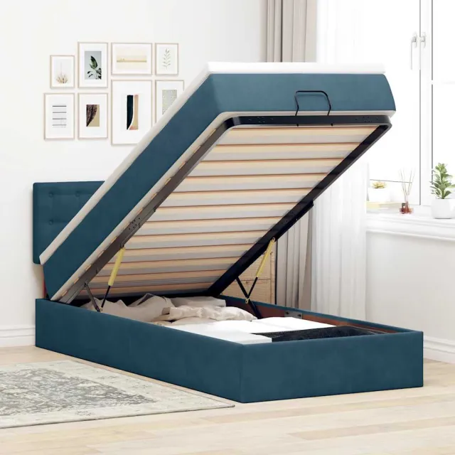 vidaXL Ottoman bed met matras 90x190cm fluweel donkerblauw blauw