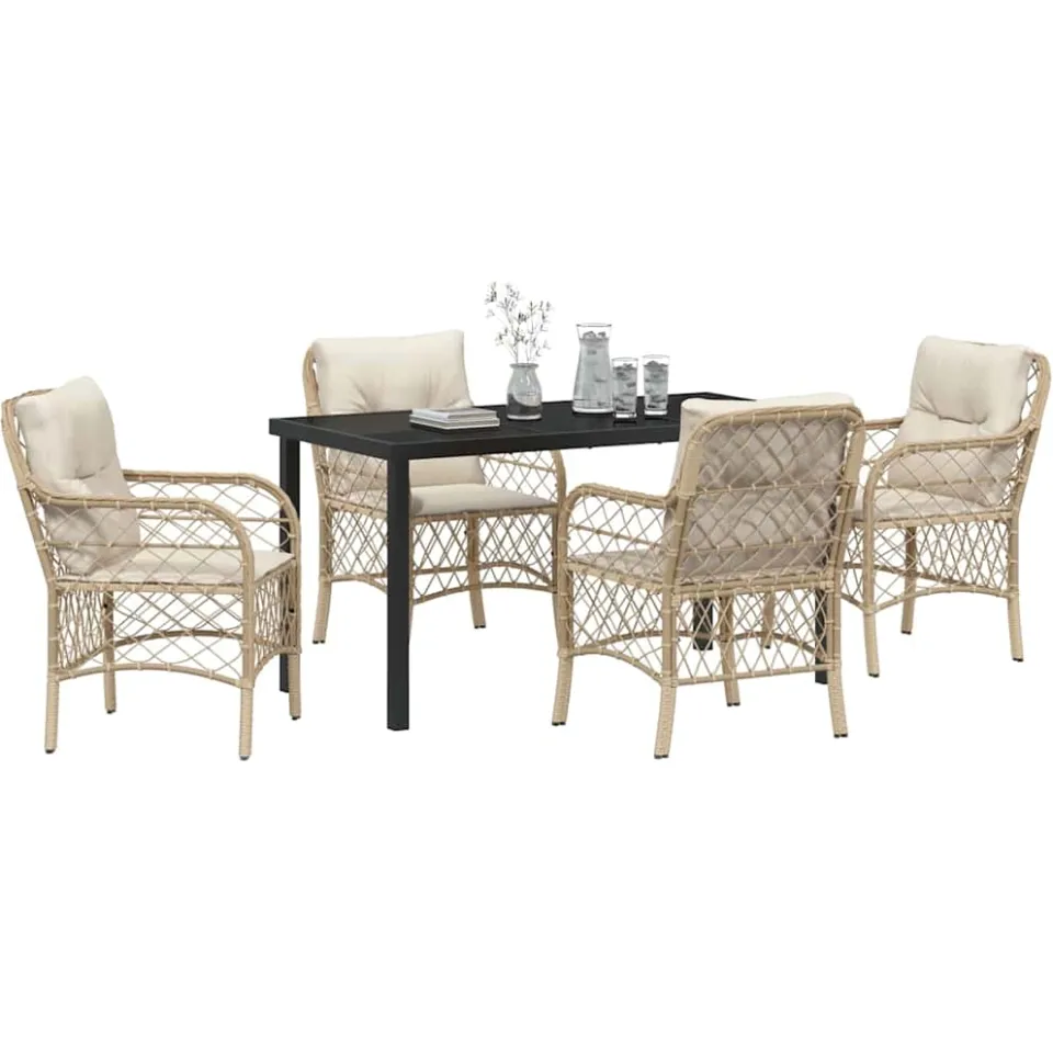 vidaXL Tuin eettafelset 5 st Beige poly rattan, foto 2