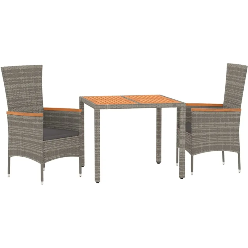 vidaXL 3-delige Tuinset met kussens poly rattan grijs