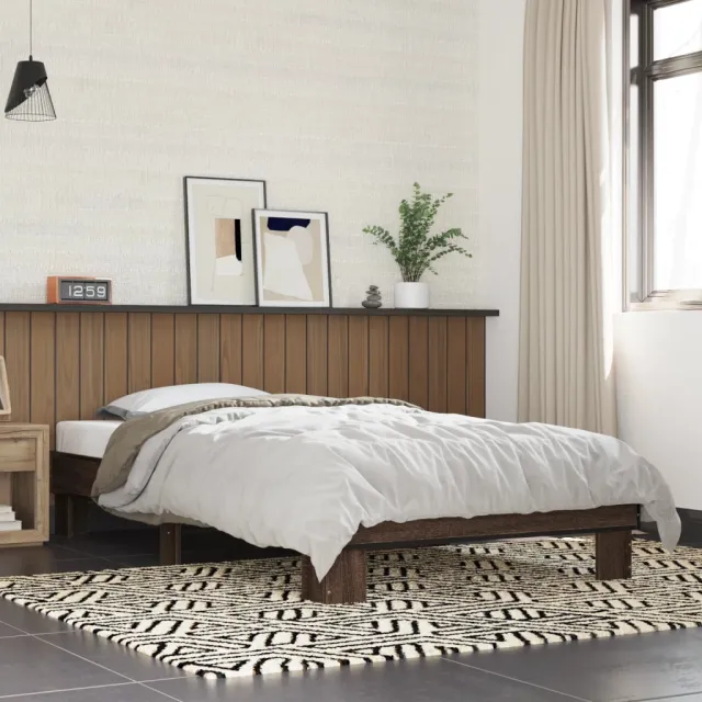 vidaXL Bedframe bewerkt hout en metaal bruin eikenkleurig 100x200 cm