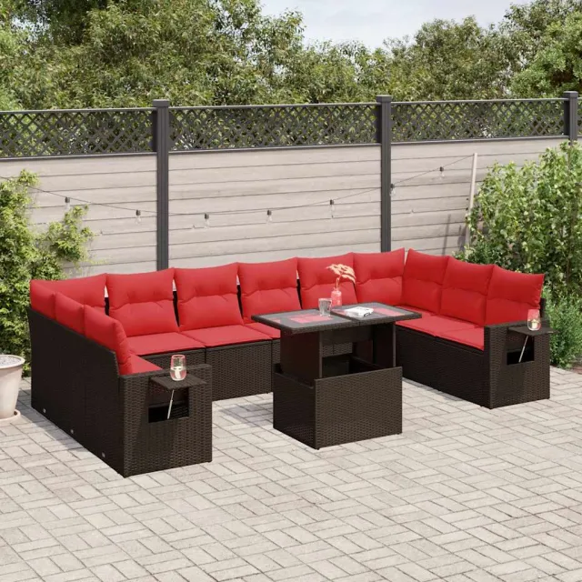 vidaXL 11-delige tuinbankset met kussens, bruin polyrotan, foto 2