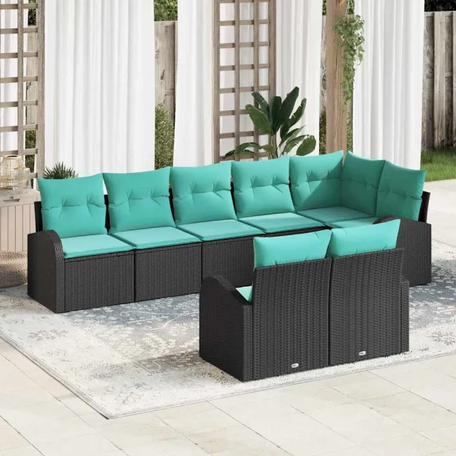 vidaXL Tuinbankenset 8 st Zwart en Turquoise poly rattan, foto 2