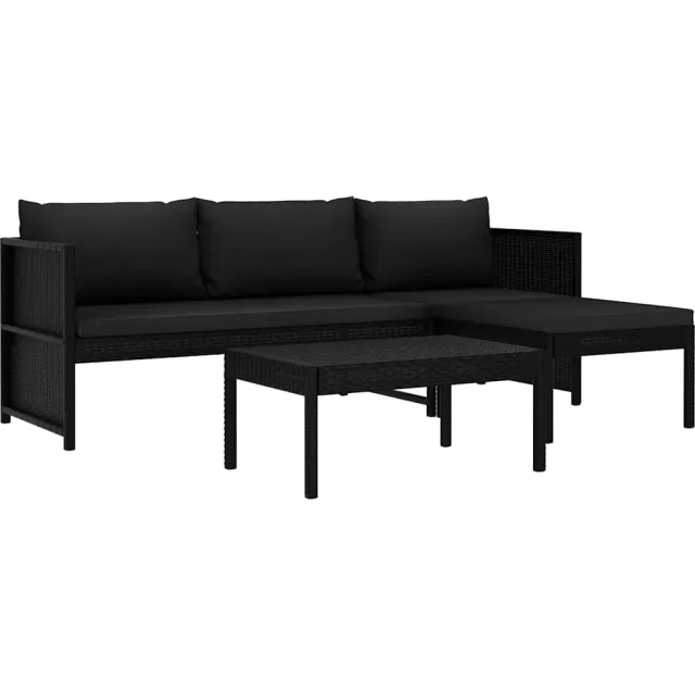 vidaXL 3-delige Loungeset met kussens poly rattan zwart