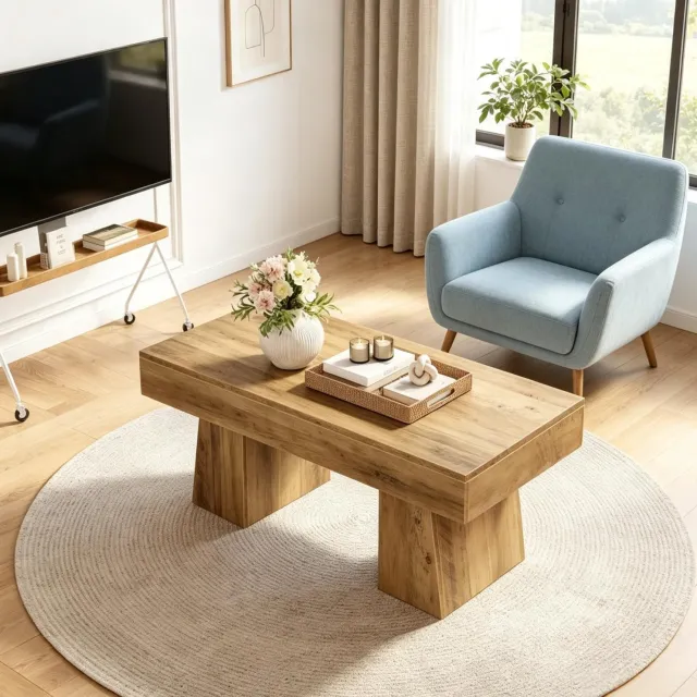CHICFURN Salontafel 120 cm - Verstelbare voetjes - Rechthoekig - Bruin