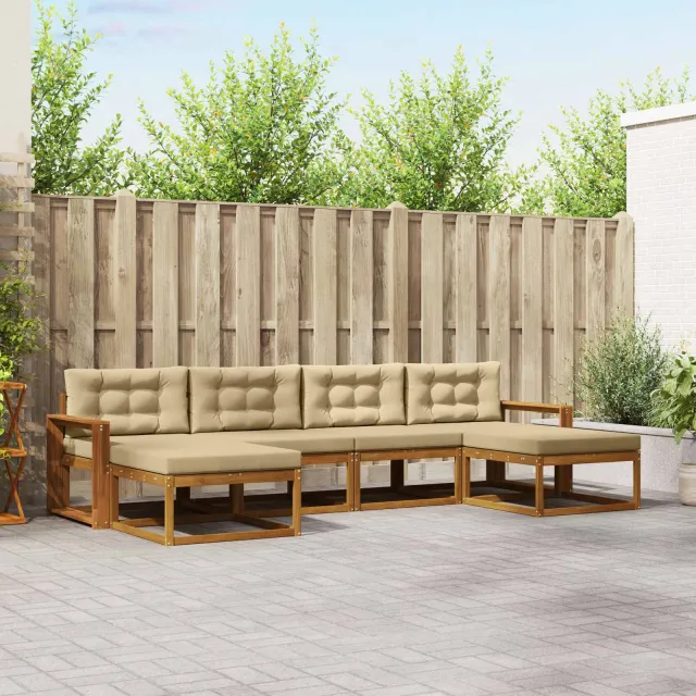 vidaXL Buiten bankenset 6 st 6-zits Natuurlijk en Beige