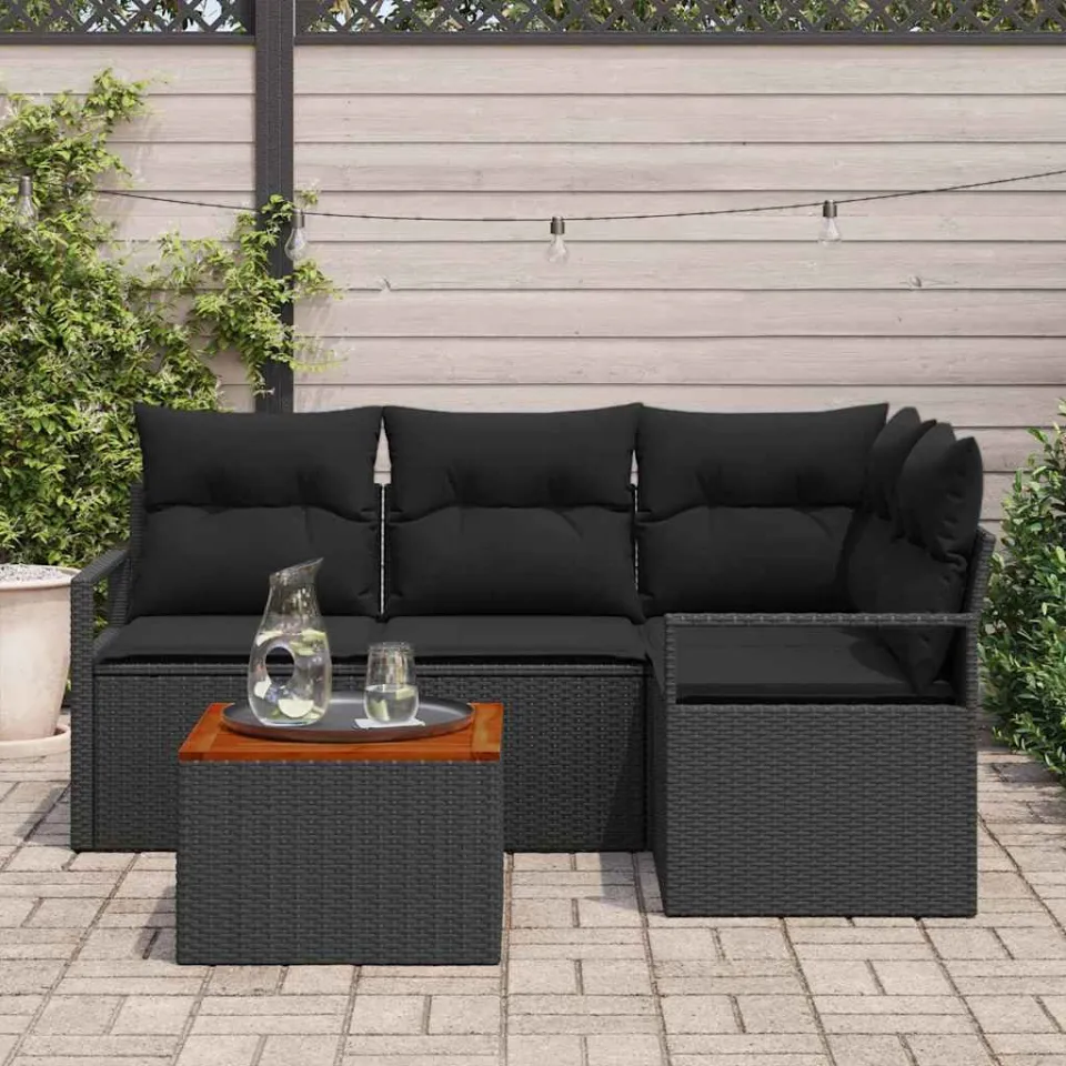 vidaXL Tuinbankenset 5 st Zwart poly rattan, foto 3