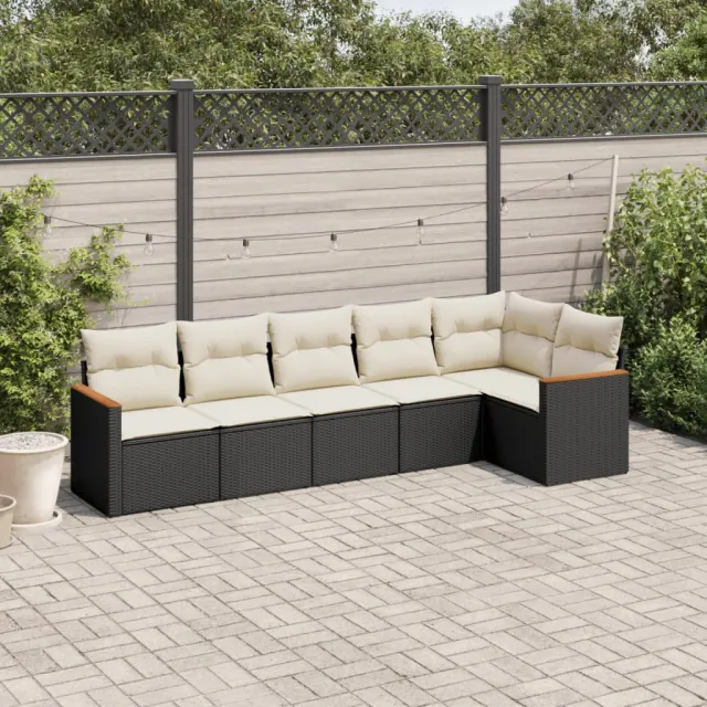 vidaXL 6-delige Loungeset met kussens poly rattan zwart, foto 2
