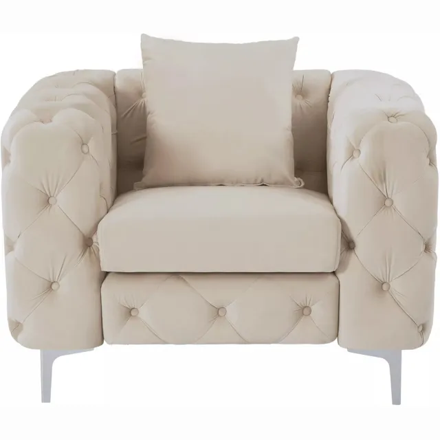 Vente-unique Chesterfield-fauteuil van beige velours EDWINA