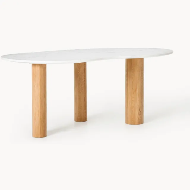 Westwing Collection Marmeren eettafel Naruto in organische vorm, in verschillende formaten Wit