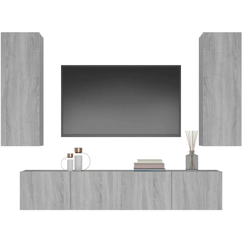 vidaXL 4-delige Tv-meubelset bewerkt hout grijs sonoma eikenkleurig, foto 3