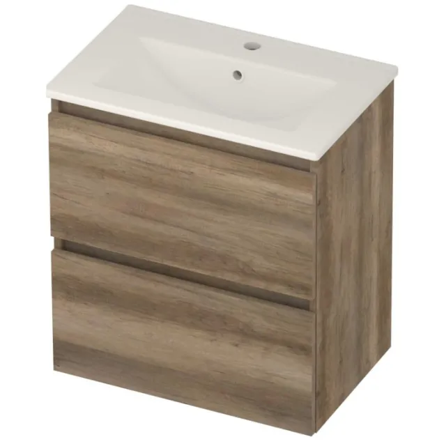 Basic-Line Score 39 Badmeubelset Porselein 1 Kraangat Greeploos 60x39x62 cm Scotch Oak Glans Wit