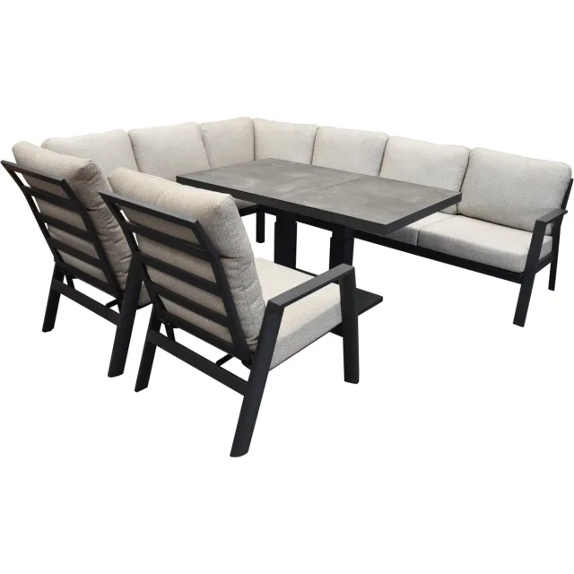 AVH-Collectie Barolo hoek dining loungeset 6 delig aluminium verstelbare tafel antraciet