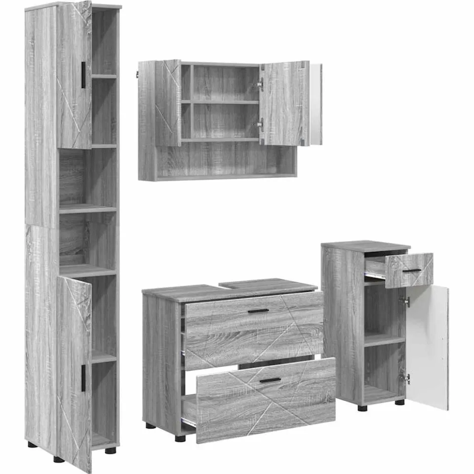 vidaXL Badkamermeubelset 4 st Grijs Sonoma Geperst Hout en Metaal, foto 3