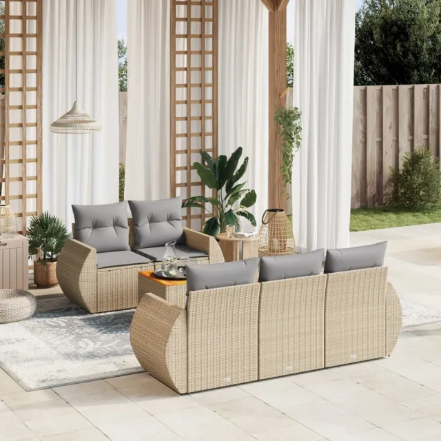 vidaXL 6-delige Loungeset met kussens poly rattan beige, foto 2