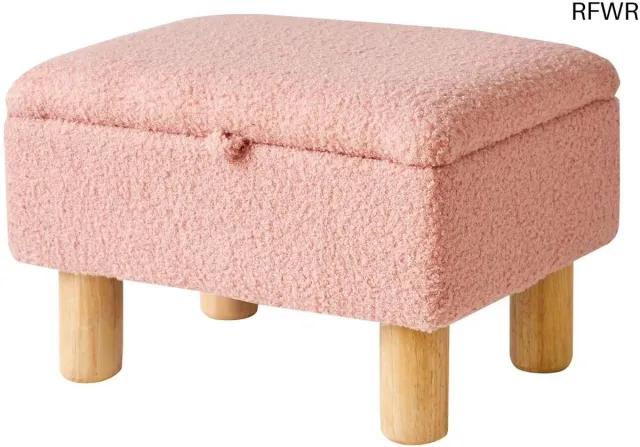 RFWR Luxe Kleine Voetenbank met Opbergruimte van Imitatiebont - Multifunctionele Poef voor Woonkamer en Slaapkamer Roze