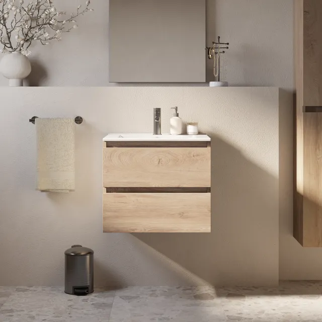 Brauer Core Meubelset 60 cm Met 2 Softclose Lades Greeploos Met Wastafel Forest Wheat Licht Bruin