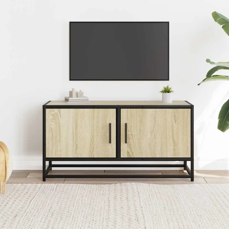 vidaXL Tv-meubel 80x34,5x40 cm bewerkt hout metaal sonoma eikenkleurig, foto 3