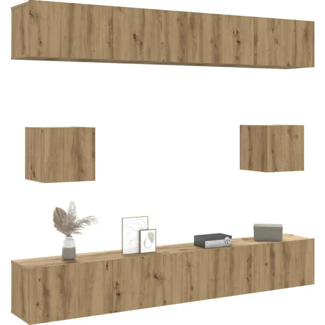 vidaXL 6-delig Tv-meubelset wandmontage bewerkt hout artisanaal eiken Bruin