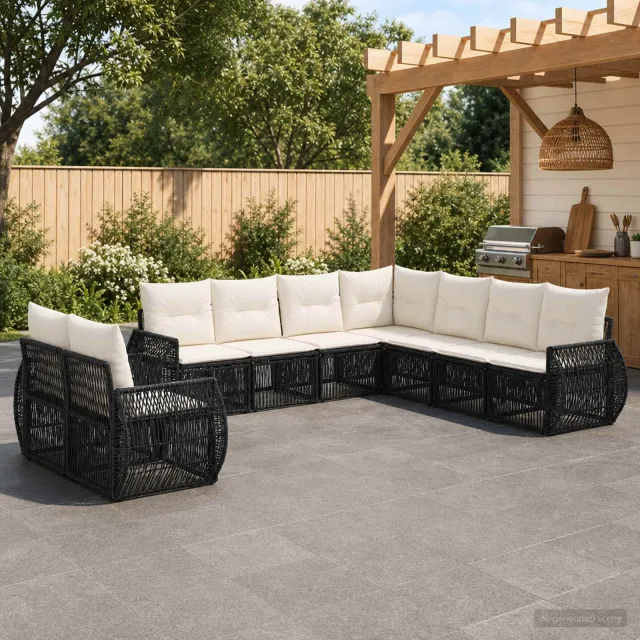 vidaXL Tuinbankenset 9 st 9-zits Zwart en Cream Wit poly rattan, foto 2