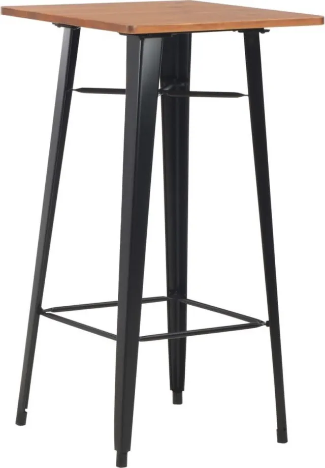 vidaXL Bartafel - 60x60x108 - cm - massief - grenenhout - staal - zwart