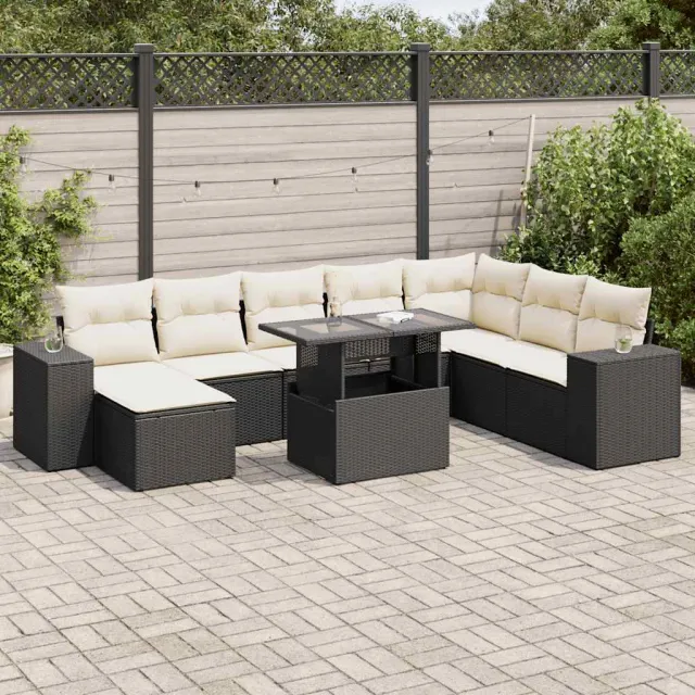 vidaXL 9-delige Loungeset met kussens poly rattan zwart, foto 2