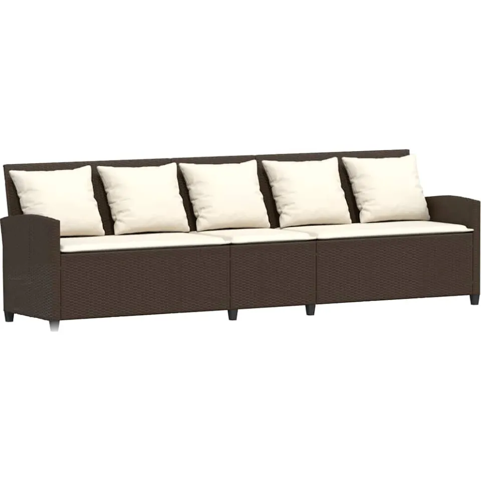 vidaXL Tuinbank 5-zits met kussens poly rattan bruin