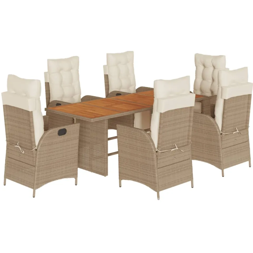 vidaXL 7-delige Tuinset met kussens poly rattan beige, foto 3