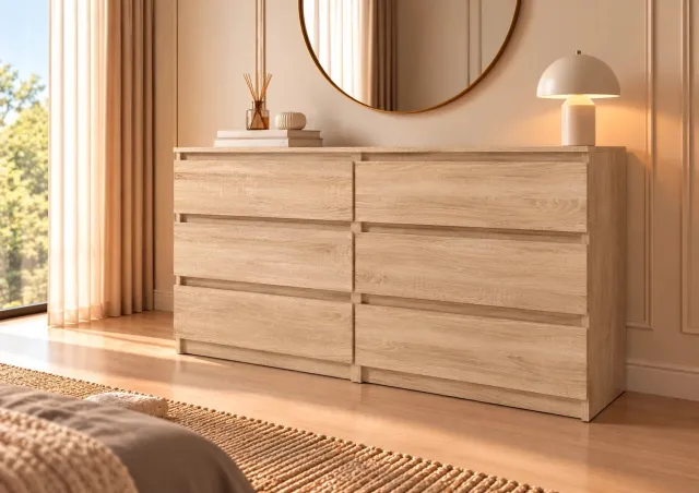 Promeubels Pro-meubels - Ladekast Stamford - Licht eiken - 120cm - 6 lades - Commode - Kast - Slaapkamer