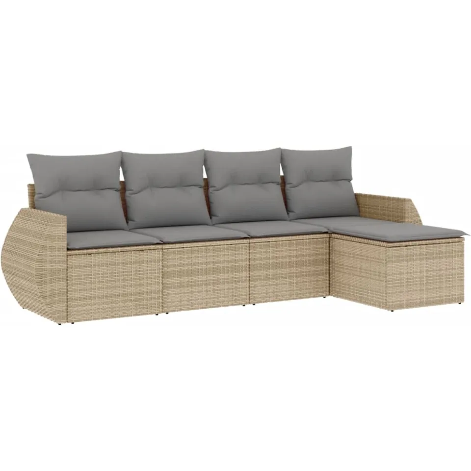 vidaXL 5-delige Loungeset met kussens poly rattan beige, foto 3