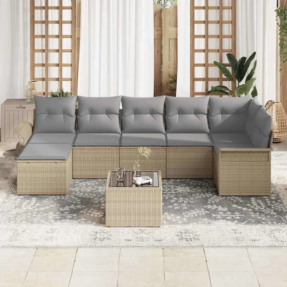 vidaXL Tuin Sofa Set 8 st Beige poly rattan, foto 3