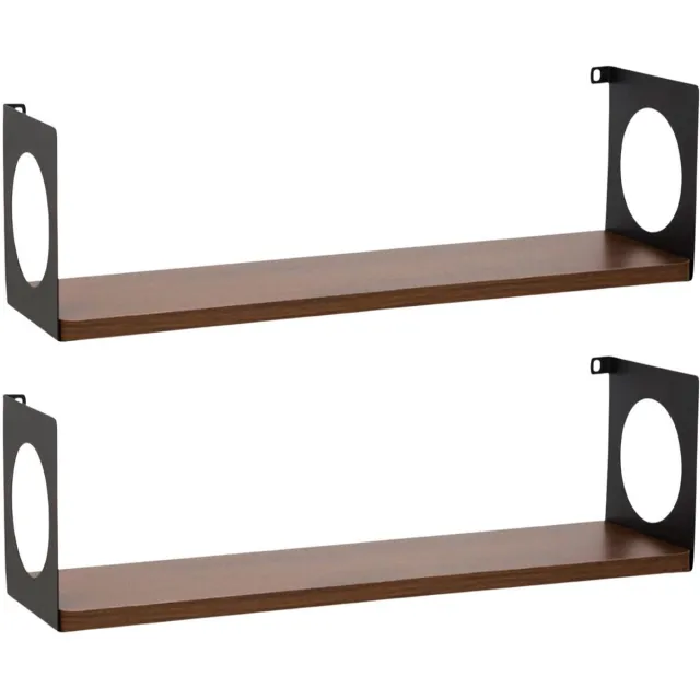 OSTARIA Wandplank Romeo - 2x - hout/zwart - MDF/ijzer - 50 cm - boekenplank - hangplank Bruin