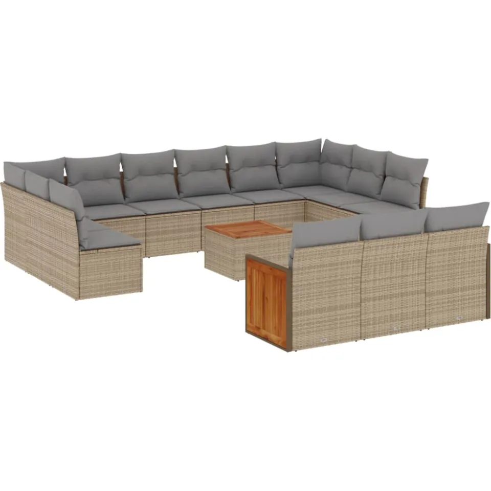 vidaXL 14-delige Loungeset met kussens poly rattan beige, foto 3