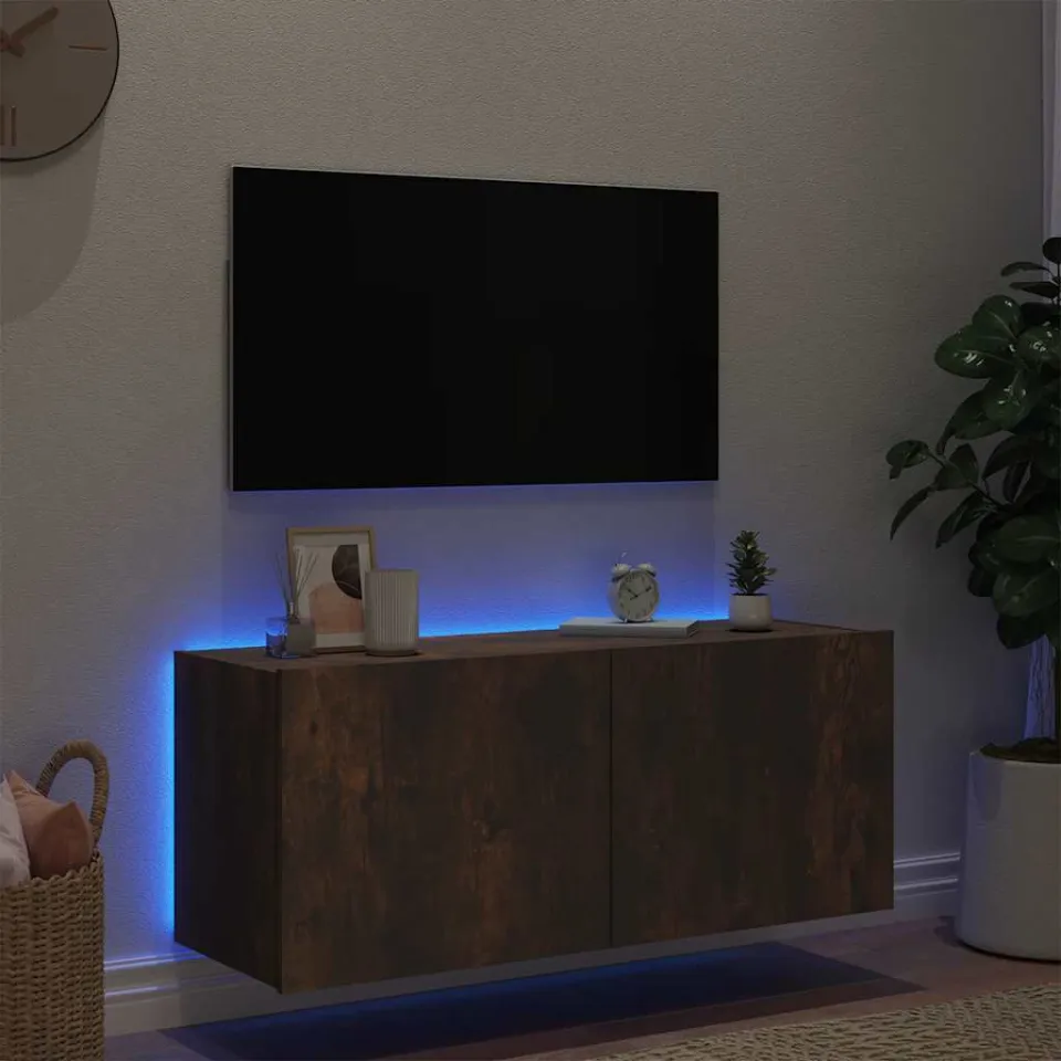 vidaXL Tv-wandmeubel met LED-verlichting 100x35x41 cm gerookt eiken, foto 3