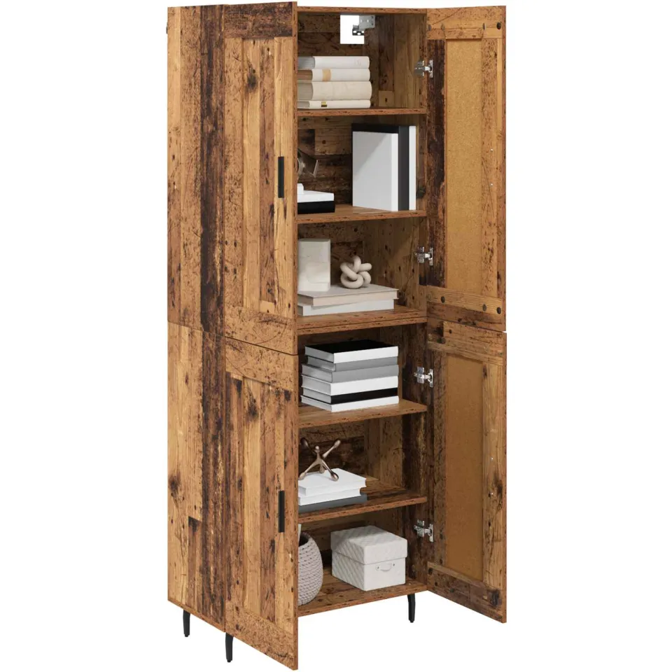 vidaXL Hoge kast 2 st Oudhout 69,5 x 34 x 180 cm Bewerkt hout Bruin