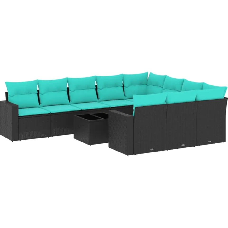 vidaXL 11-delige Loungeset met kussens poly rattan zwart, foto 3