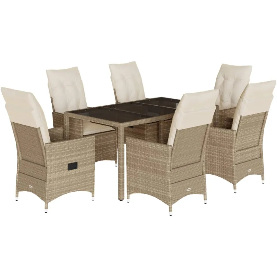 vidaXL 7-delige Tuinset met kussens poly rattan beige, foto 3